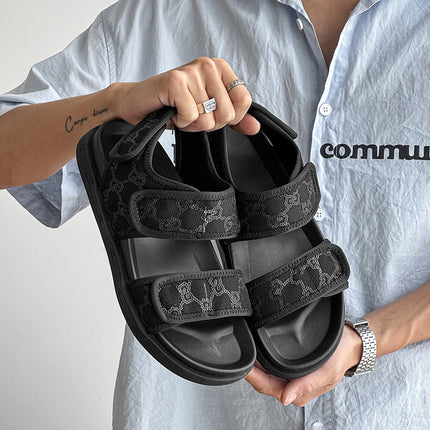 Thick High Casual Roman Beach Sandals 2025 Summer New Style Velcro Open-Toe Trendy Versatile Sandals