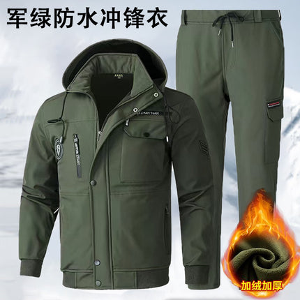 New Autumn and Winter Workwear Suit for Men, Fleece-Lined, Thickened, Cold-Proof, Warm, Dirt-Resistant, Wear-Resistant, Camouflage Workwear