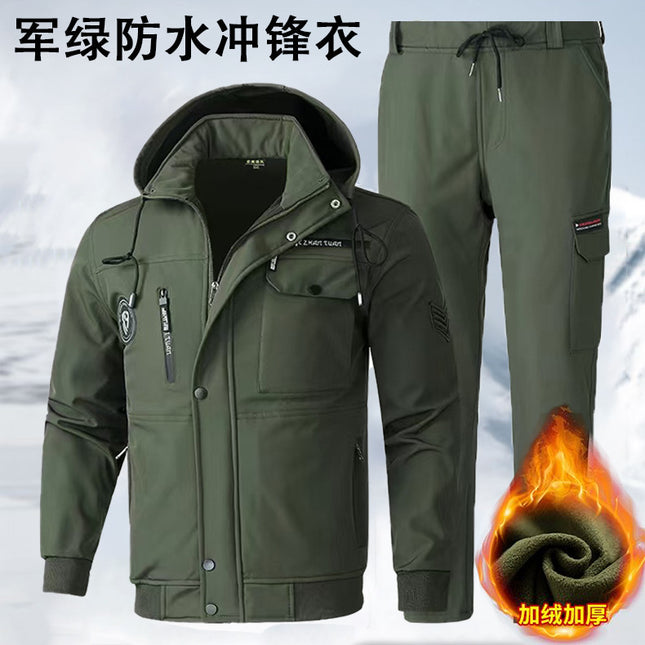 New Autumn and Winter Workwear Suit for Men, Fleece-Lined, Thickened, Cold-Proof, Warm, Dirt-Resistant, Wear-Resistant, Camouflage Workwear