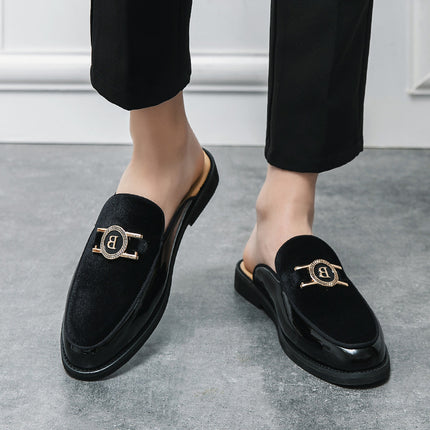 Half Shoes Men's 2025 Summer Breathable Slip-on Slippers Men's 37-46 Size Fashion Casual Lazy Men's Leather Slippers