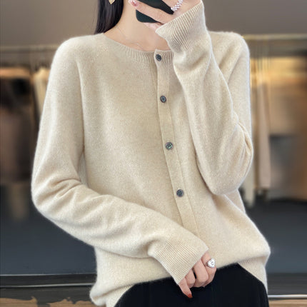 Round neck first-line clothing pure wool sweater cardigan coat women's osmanthus needle knitted bottoming shirt long sleeve solid color top