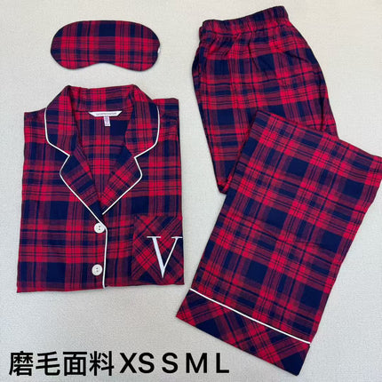 2025 Big-Name Catwalk Export Brushed Cotton Long-Sleeved Women's Pajamas Printed Casual French Outer Wear Home Clothes with Eye Mask