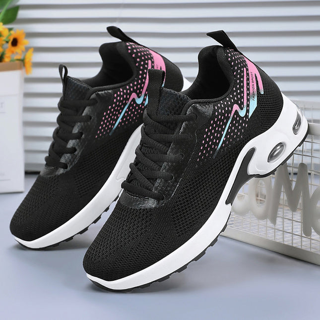 Shoes Women's Mesh Breathable Sports Shoes Cross-Border Dropshipping Large Size Casual Shoes Lace-Up Air Cushion Non-Tiring Feet Running Shoes
