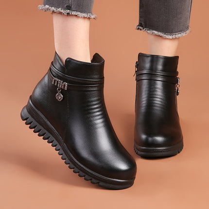 Mother Shoes Cotton Shoes Autumn and Winter Short Boots Winter Elderly Non-slip Warm Middle-aged fleece-lined Leather Shoes Middle-aged Winter Women's Shoes