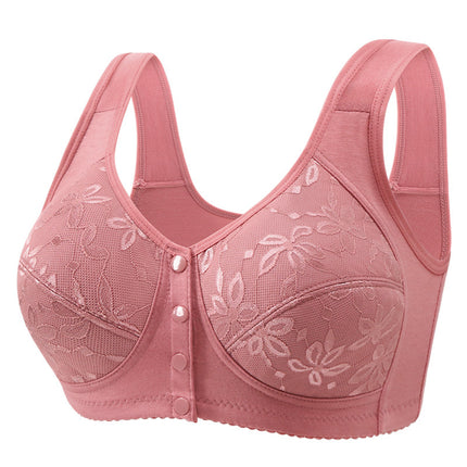 Cross-border Front Buckle Middle-aged Bra plus size Thin Underwear Push-up Bra Women's Top-up Non-steel Ring Beauty Back Vest Bra