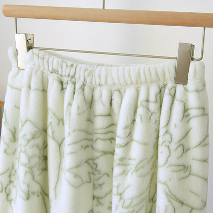 Flannel Green Lapel Cardigan Pajamas suit Women's Autumn and Winter fleece-lined Thickened Lapel Warm Outer Wear Home Clothes