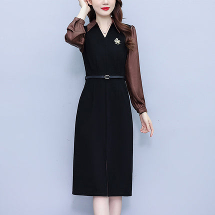 2026 Spring New Style Elegant Slim Fit Fashionable Slimming Light Business Style Chic Slim Fit Fake Two-Piece Plus Size Dress