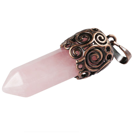 Natural Crystal Single-pointed Hexagonal Column Alloy Spiral Pattern Top Pendant European and American Style Creative Hexagonal Column Crystal Pendant