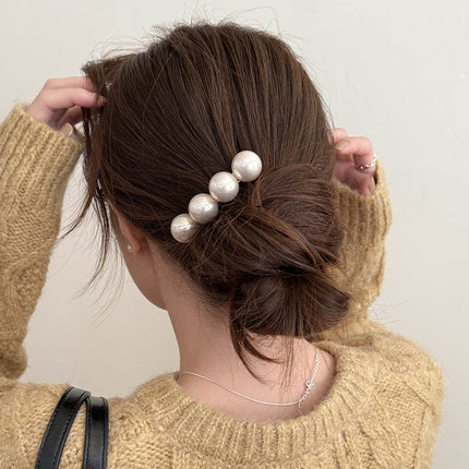 South Korea Big Pearl Hairpin Spring Clip Retro Elegant Hair Accessories Side Clip Three-dimensional Top Clip Women's Hairpin Bead