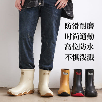 Cross-border mid-barrel rain boots men's waterproof non-slip fishing rain boots car wash fleece-lined warm water shoes camping rubber cover rain boots