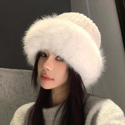 Plush landlord hat women's autumn and winter new cold-proof warm hat northeast basin hat ear cap face small fisherman hat tide
