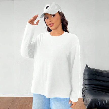 Foreign Trade Cross-Border European Size New Round Neck Black Women's Amazon Threaded Velvet Brushed Top European and American Large Size