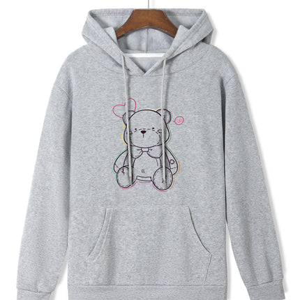 Fashion Joker Hoodie College Style Line Bear Print