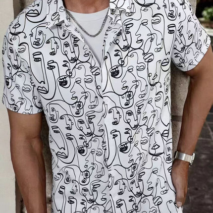 Men's Short-sleeved Shirt Figure Line Printing Foreign Trade Men's Casual Fashion Weiyi Holiday Summer 2025 New