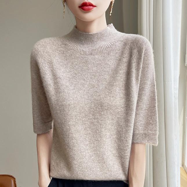 New Autumn and Winter Ready-To-Wear Half-High Collar Loose Short Solid Color Inner Vest Knitwear Short-Sleeve Half-Sleeve Top