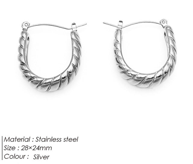 Cross-border European and American earrings ins fashion short C- shaped horns earrings stainless steel 18K gold-plated earrings women wholesale