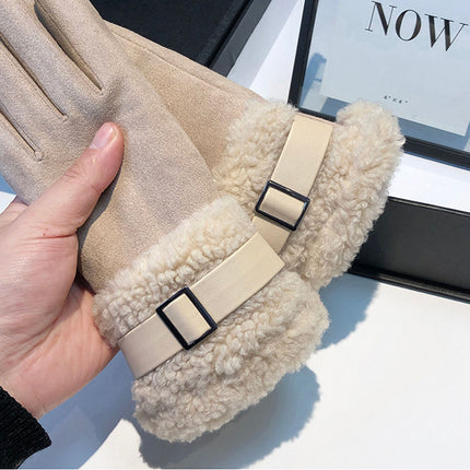 Women's Winter Gloves with Velvet and Thickeneding for Outdoor Cycling and Driving, Suede Velvet for Cold Protection, Touch Screen and Windproof Plush