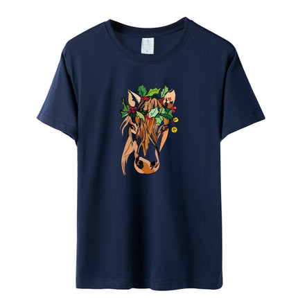 Amazon a generation of hair with green flowers horse head printed loose European and American printed ladies casual T-shirt women's jacket