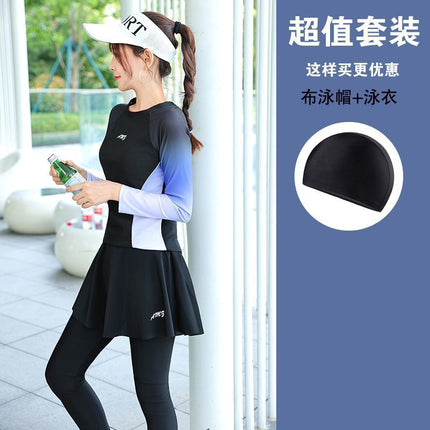 Conservative Swimsuit for Women 2025 New Slim Split Wetsuit Covering Belly Long-Sleeved Pants Sun Protection Two-Piece Set Large Size