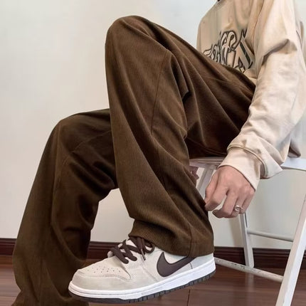Japanese-style Brown brown Corduroy Pants Men's Spring and Autumn Thin Straight Trousers Trendy Brand Loose Casual Pants Men's