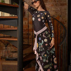 Black floral suit / S
