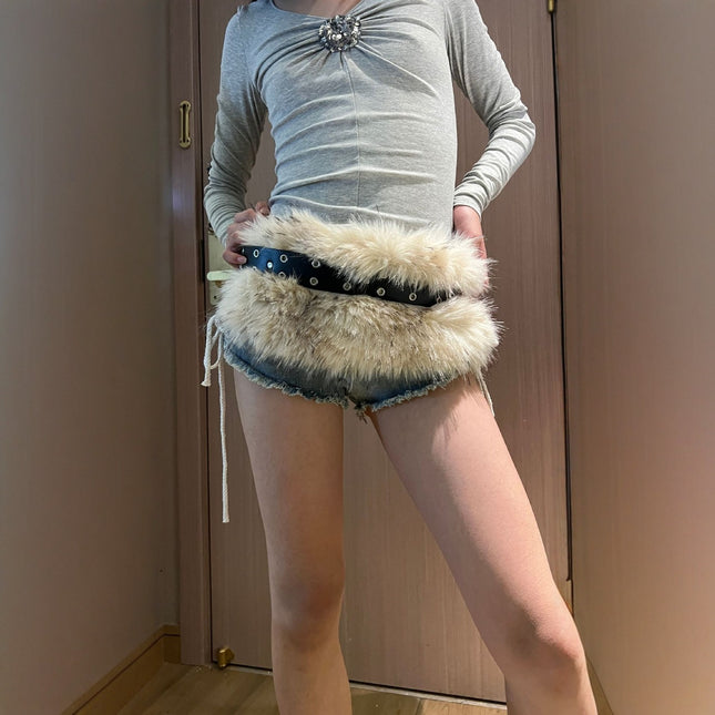 New Rabbit Fur Belt D. I .A OOTD Mao Mao Belt Europe and America Cross-border Hot Sexy Spice Girl Waist Cover Wide Belt