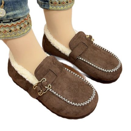 Winter New Style Old Beijing Cotton Shoes for Women, Comfortable Soft Soles, Fleece-Lined and Thickeneded, Lazy Slip-On Loafers, Fashionable Cotton Shoes