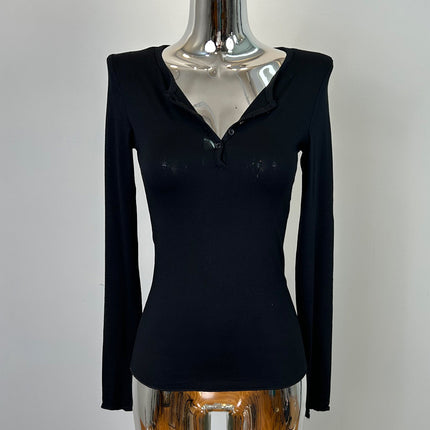 South Korea Dongdaemun New Sexy Figure ~ Temperament Feminine Half Open Collar Tight Base T-shirt hc
