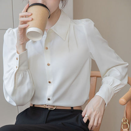 Autumn New Korean Style Loose White Shirt Long-Sleeved Top with a Commuter Design, Niche Light Luxury Professional Shirt for Women
