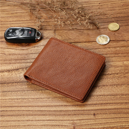 Men's Retro Crazy Horse Top Layer Cowhide Short Wallet Youth Genuine Leather Driver's License Wallet for Boyfriend Dad Gift