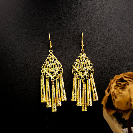 Ethnic Style Peacock Earrings for Women Gold Bell Tassel Earrings Bohemian Leaf Pendant Scenic Spot Earrings Wholesale