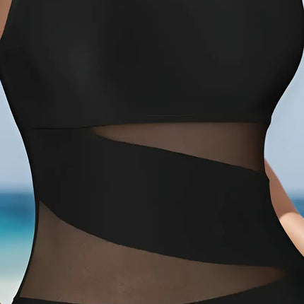 2024 Hot Selling Women's Sexy Suspender Swimsuit Seaside Resort Hot Spring Swimsuit Solid Color Mesh Splicing One-Piece