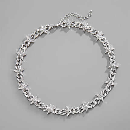 European and American Fashion Explosions Niche Design Star Necklace Personality Diamond Cuban Chain Street Trend All-match Chain