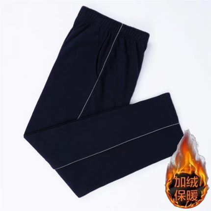 High-Gloss Reflective Strips, Navy Blue Two-Bar Sweatpants, Same Style Student Pants for Men and Women, Autumn and Winter Gray Striped School Uniform Straight Pants