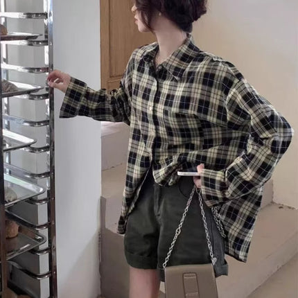 Vintage Plaid Shirt Coat Women's Spring and Summer Korean-style Niche Loose Bf Lazy Wind Sun-proof Outer Wear Small Top