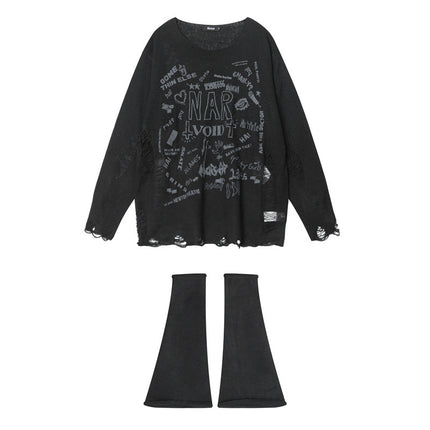 HeyHnery Set Autumn Thin Loose ins Ripped Sexy American Style Leg Set Sweater Top for Hot Girls