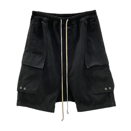 SUBHUMAN Men's, European and American Style Classic Tooling Double Pocket Five-point Harlan Pants Black