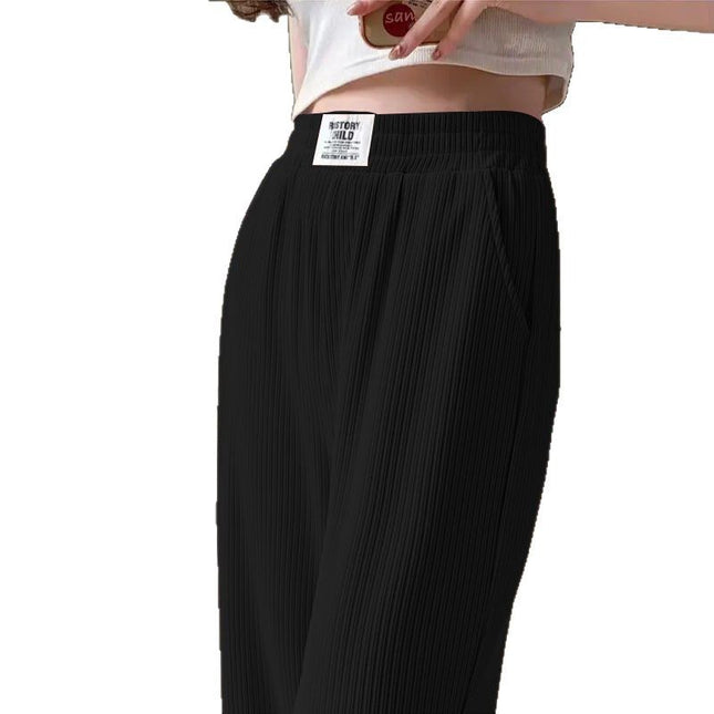 Pink Ice Silk Pants Women's Summer Thin Narrow Wide Leg Pants 2025 New High Waist Dape Straight Sunscreen Trousers