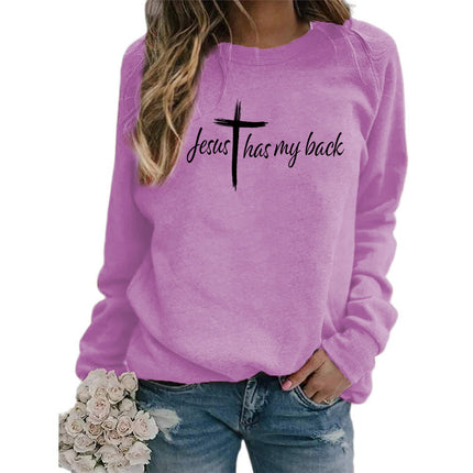 My back Letter Printed Crewneck Jacket Women's Jacket European Size Autumn and Winter Foreign Trade Cross-border Amazon
