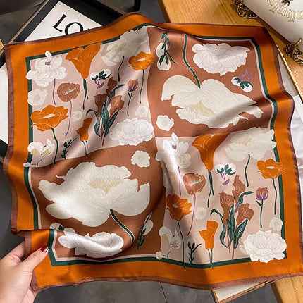 Suzhou Silk Women's Scarf 100% Mulberry Silk Scarf Large and Small Square Scarf Neckerchief Shawl with Printed Design