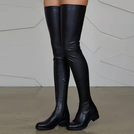 Cross-border 2024 Spring and Autumn New Knee Boots Women's European and American Round Head Fashion Boots Foreign Trade plus size Chunky Heel Long Barrel Knight Boots