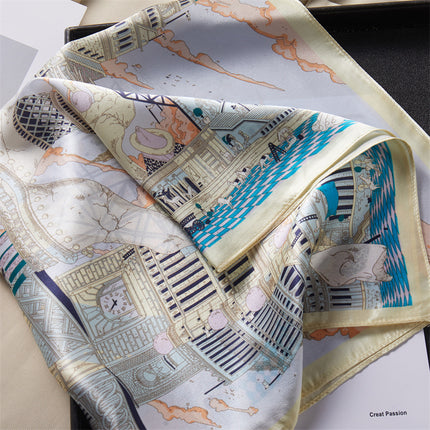 2025 Spring and Autumn Speedy Castle Paradise Silk Scarf Women's Mulberry Silk Scarf Shawl Scarf as a Gift for Elders