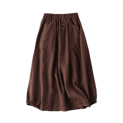 plus size Women's 2023 Summer New Cotton and Linen Vintage Skirt Slimming Artistic Elegant Mid-length High Waist A- line Skirt