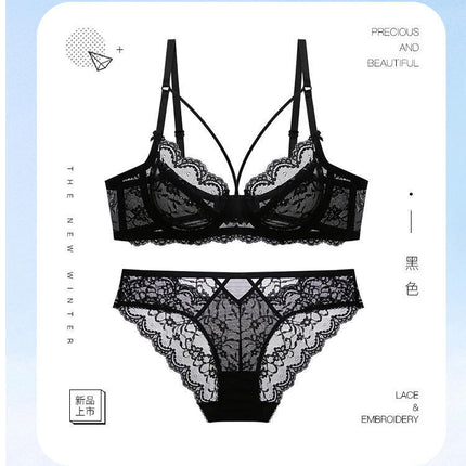 Sexy Pure Desire Underwear Bra See-Through Underwear Set Women's Sexy Lace Ultra-Thin Transparent Bra White Cross-Border