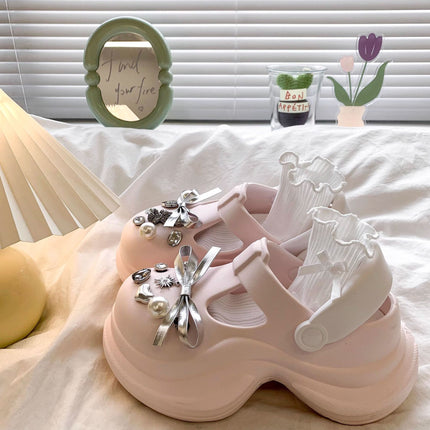 Explosions Super Soft Princess Wind Cave Shoes Retro Cyber Celebrant Go Out Rhinestone Bear Height Increase Cartoon Quick-Dry Office Shoes