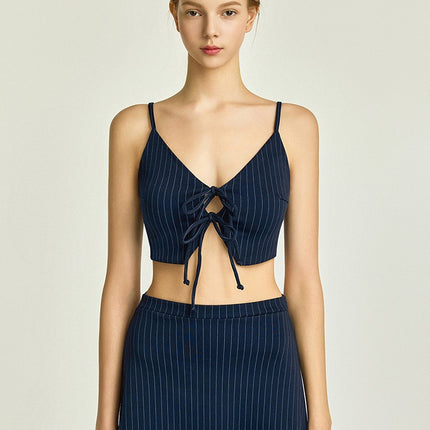 Source Factory 2025 Split Swimsuit Women's Three-Piece Sexy Deep V Strap Slimming Look Stripesd Skirt Bikini