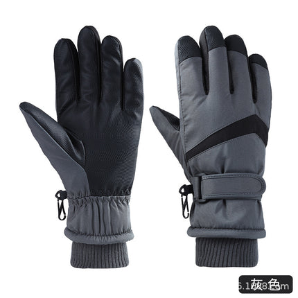 Curved-Finger Ski Gloves for Men and Women with Brushed Lining, Full Touch-Screen Palm, Cold-Proof, Warm, Non-Slip, Windproof Cycling Gloves
