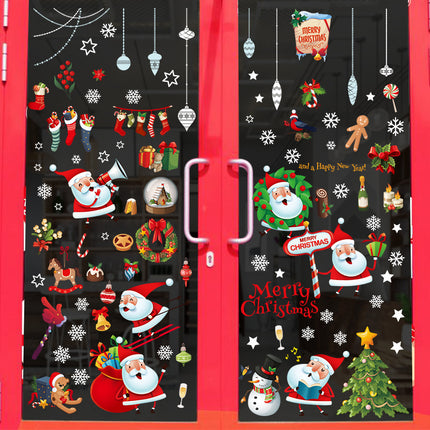 Christmas decorations door stickers shop scene layout wreath small pendant window glass stickers Christmas tree old man