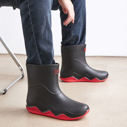Cross-border mid-barrel rain boots men's waterproof non-slip fishing rain boots car wash fleece-lined warm water shoes camping rubber cover rain boots