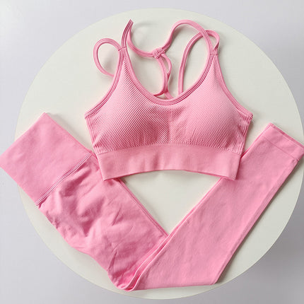 Women's Running Training Sports Suit, White Klein Blue Yoga Thin Straps, Beautiful Back Fitness High-Waisted Peach Pants